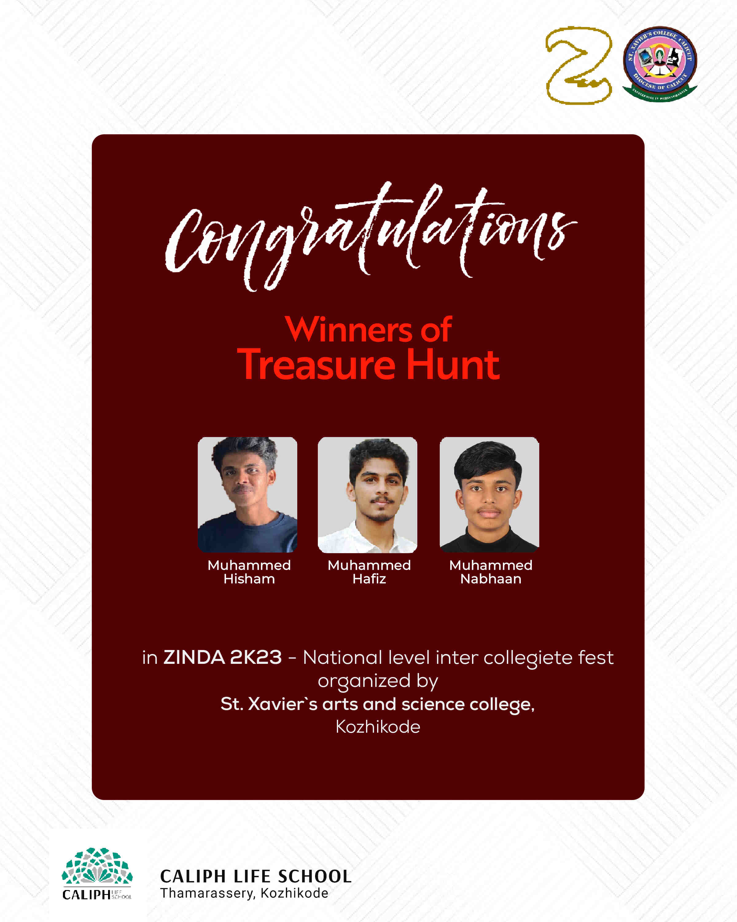 WINNERS OF TREASURE HUNT, ZINDA 2K23 MANAGEMENT FEST